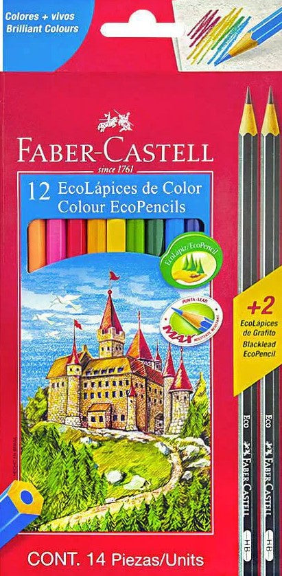 12 Eco Lapices De Color Triangular + 2 Eco Lapices De Grafito HB - Faber Castell