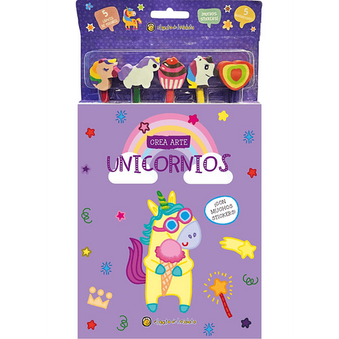 Crea arte unicornios: Lapices, borradores y stickers